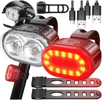 LAMPKA ROWEROWA PRZEDNIA + TYLNA LED AKUMULATOROWA DO ROWERU NA KIEROWNICĘ
