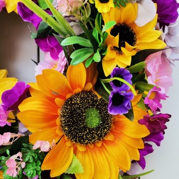 Весенний венок ПОДСОЛНУШКИ на дверь, цветы, 40 см.