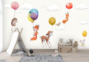 ZWIERZĘTA KRÓLIKI BALONY NAKLEJKI NA ŚCIANĘ240x100