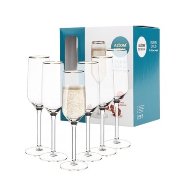 Kieliszki do szampana Altom Design Rubin Gold przezroczyste 220ml 6 szt.