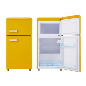 LODÓWKO-ZAMRAŻARKA MAŁY LODÓWKA 72L RETRO 91×45×46CM ŻÓŁTY