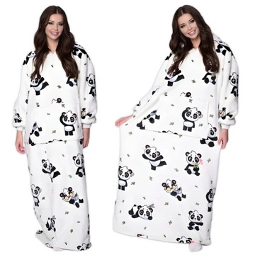 KOC BLUZA Oversize Gruba KOCOBLUZA 2w1 XXL Futrzak KAPTUR 160cm DŁUGA PANDA