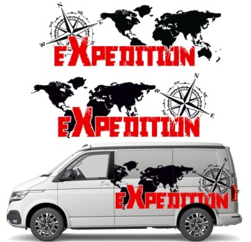 2x Nálepka Grafika na karavan přívěsu auto Mapa Expedition Kompas 45x126
