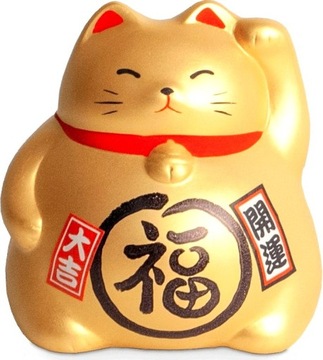Skarbonka Figurka Japoński Złoty Kot Szczęścia Maneki Neko Wysokość 9cm