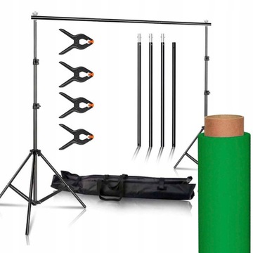 Zestaw Statyw do Tła 2,88x3m + Tło Kartonowe Zielone Green Screen 2,72x10m