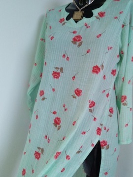 Letnia turkusowa zielona sukienka tunika róże L M