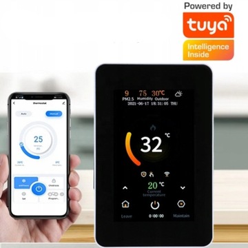 Вертикальный термостат 16A WiFi сенсорный 4,3-дюймовый ЖК-дисплей V черный TUYA