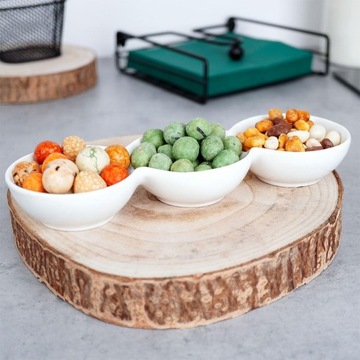 Белые тройные фарфоровые тарелки для закусок