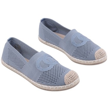NIEBIESKIE ESPADRYLE DAMSKIE AŻUROWE PÓŁBUTY WSUWANE PŁASKIE TRAMPKI