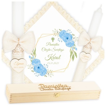 КРЕЩЕННАЯ СВЕЧА И КРЕЩЕСТВЕННАЯ СВЕЧА ГРАВИРОВКА ШКАТУЛКА Сувенир на Крещение