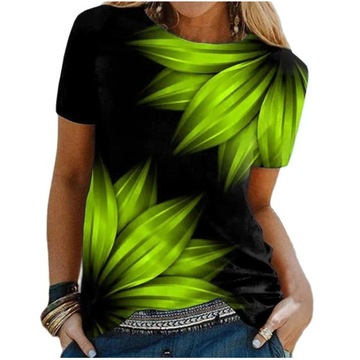 MODNA KOBIECA BLUZKA DAMSKA T-SHIRT NADRUK LIŚCIE