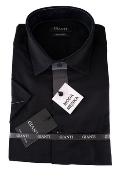 KOSZULA MĘSKA CZARNA CASUAL GŁADKA SLIM L 41/42