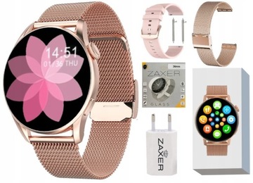 ZEGAREK DAMSKI SMARTWATCH ROZMOWY KROKI ZDROWIE PULS CYKL J.POLSKI 2 PASKI