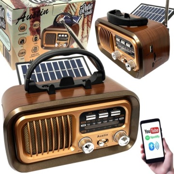 Retropolis AUSTIN Vintage Radio Retro Solar USB microSD Bluetooth 1200mAh