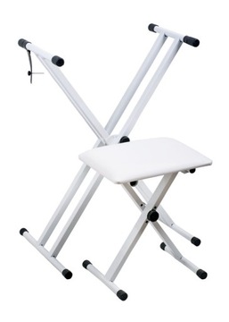 REGULOWANY SKŁADANY STOJAK POD KEYBOARD ORGANY KLAWISZ + ŁAWKA STOŁEK BIAŁY