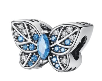 Charms Motyl srebro S925 niebieski Motylek