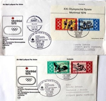 2 конверта FDC Игры в Монреале 1976 г. Репродукция полета. Западная Германия