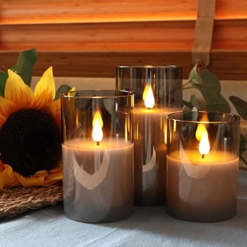 3 БОЛЬШИЕ ДЕКОРАТИВНЫЕ СВЕЧИ КРАСИВОЕ УКРАШЕНИЕ, ДЫМЧАТОЕ СТЕКЛО