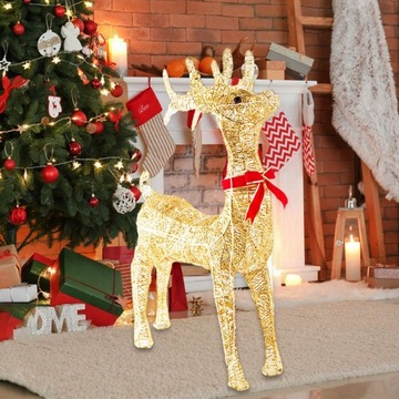 Рождественское украшение в виде оленей с подсветкой и красными бантами для сада на крыльце 1М
