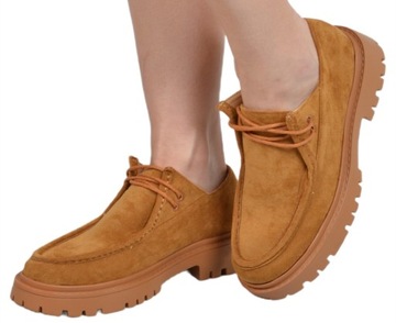 DAMSKIE MOKASYNY KARMELOWE ZAMSZOWE ELEGANCKIE