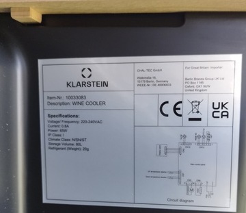 KLARSTEIN Vinamour ВИННЫЙ ОХЛАДИТЕЛЬ 2-зонный винный шкаф 5-22°C 80л