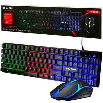 ZESTAW KLAWIATURA MYSZ MYSZKA GAMINGOWA RGB LED PODŚWIETLANA DLA GRACZY USB