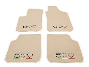 DYWANIKI WELUROWE FIAT 500 PREMIUM BEŻ HAFT 3D 4x