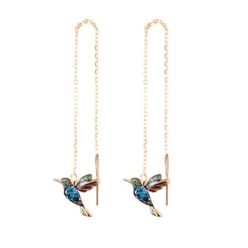 Kolczyki złote kolibry koliber przeciągane na łańcuszku długie eleganckie