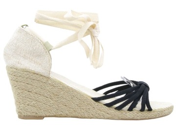 SANDAŁY ESPADRYLE NA WYGODNEJ KOTURNIE CZARNE DAMSKIE LETNIE BUTY 40