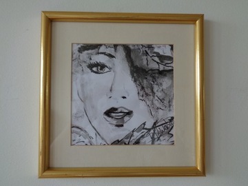 Portret kobiety tusz oryginał Barbara Kwaśna