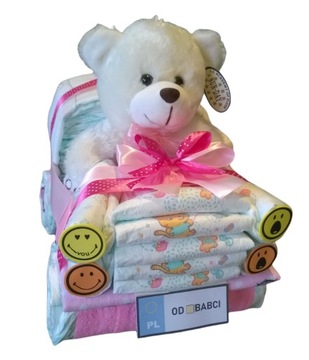 TORT Z PIELUCH PAMPERS 2 PREZENT CHRZEST DUŻE AUTO