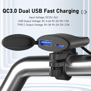 Motocyklowa ładowarka do telefonu Dual USB QC 3.0 Motocyklowa 46