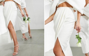 SPÓDNICA KREMOWA PROSTA ELEGANCKA MIDI 36 S