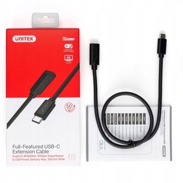 Przedłużacz USB-C 10Gbps 4K, PD 100W 1,5 m Unitek