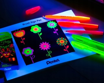 PENTEL ZESTAW DO LITERNICTWA Sign Brush Pen FLUO ART NOWOŚĆ