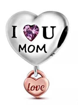 MD charms zawieszka i love mom serce róż | S925