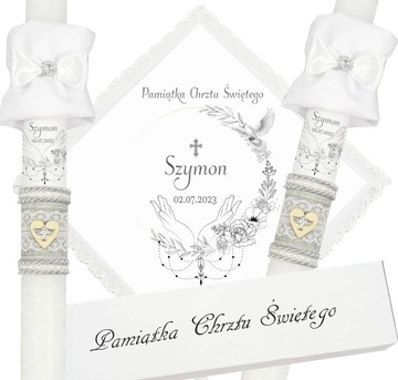 SZATKA I ŚWIECA DO CHRZTU CHRZEST IMIĘ