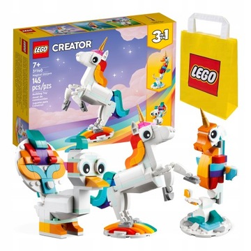 LEGO CREATOR JEDNOROŻEC UNICORN KOŃ KONIK MORSKI TECZA PAW ZESTAW 3 W 1