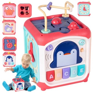 EDUKACYJNA INTERAKTYWNA KOSTKA SENSORYCZNA SORTER LABIRYNT PIANINKO 7W1