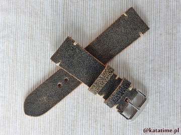 Pasek do zegarka 22 mm brązowy szyty ręcznie naturalna skóra model vintage