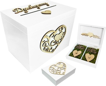 Białe pudełko skrzynka na koperty i obrączki szkatułka zestaw na wesele