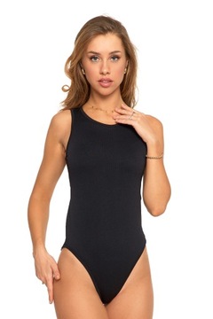 РЕБРИСТЫЙ ЖЕНСКИЙ ЧЕРНЫЙ БОДИ-КОМБИНЕЗОН НА ШИРОКИХ БРЕТЕЛЯХ CLASSIC MORAY XL