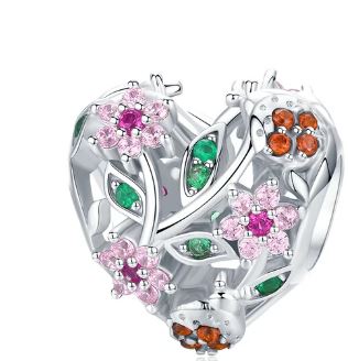 Charms Serce Charmsy Wiosenne Kwiaty Zawieszki do bransoletek Srebro s925