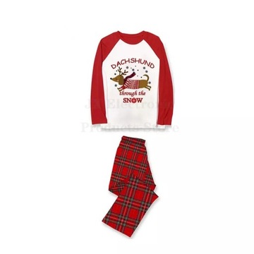 PIŻAMA Bożonarodzeniowy pasujący piżamy dla całej rodziny czerwony jamnik p
