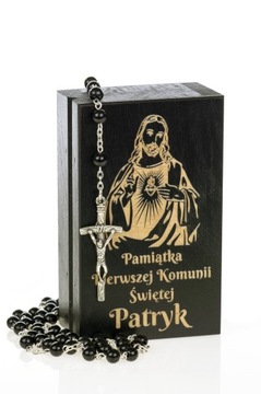 RÓŻANIEC I DREWNIANE PUDEŁKO Z GRAWEREM KOMUNIA CZ
