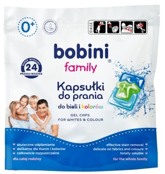 Bobini family kapsułki do prania białych i kolorowych 24szt hypoalergiczne