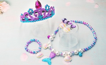 ОЖЕРЕЛЬЕ БРАСЛЕТ СЕРЬГИ КОРОНА АРИЭЛЬ РУСАЛОЧКА НАБОР 5 ШТ.