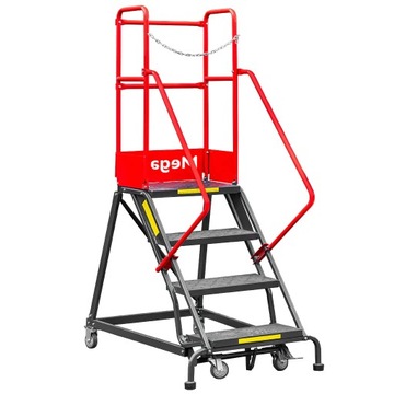 Drabina magazynowa PODEST przejezdna z platformą 4 stopnie 102 cm Mega-M