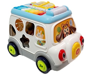 AUTOBUS INTERAKTYWNY KSIĄŻKA ZABAWKA EDUKACYJNA PIANINKO SORTER DŹWIĘKI