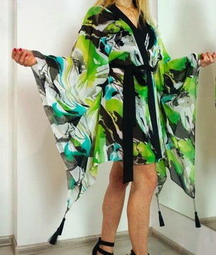 KIMONO TUNIKA PAREO PLAŻOWE PAINT MINI SZYFON